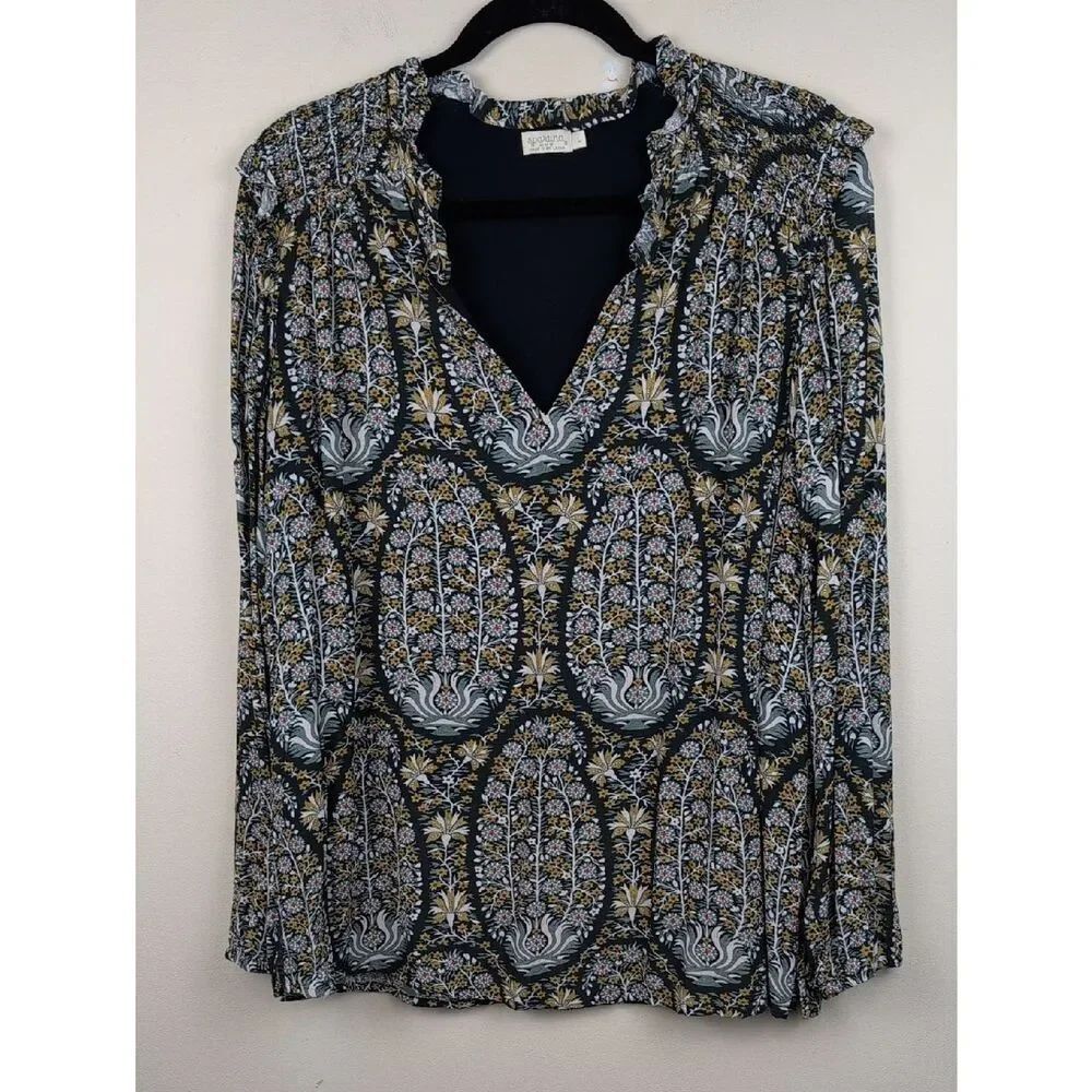 Spartina 449 Aisley Blouse In Jones Hundred Year Dark Green Paisley Print Size L